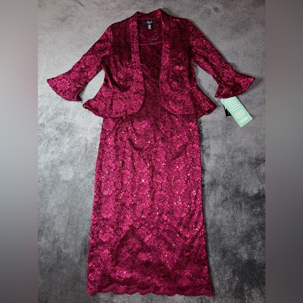 Elegant Burgundy Lace Dress with Jacket